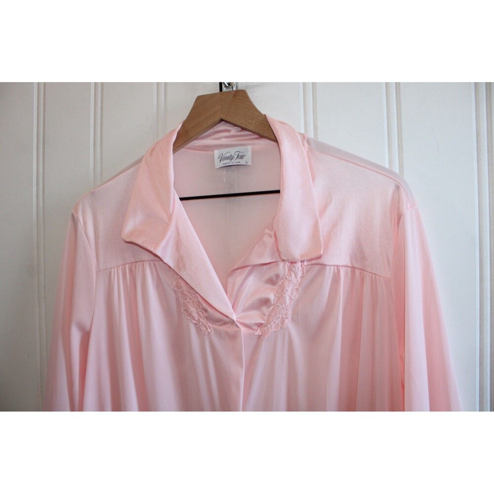 Vanity Fair Vintage Pink Satin Dressing Gown L Cottagecore Y2K Coquette Lace USA - Picture 2 of 9